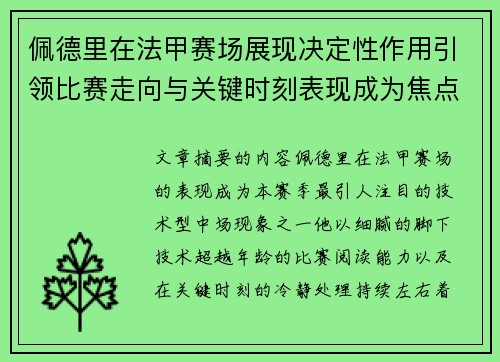 佩德里在法甲赛场展现决定性作用引领比赛走向与关键时刻表现成为焦点